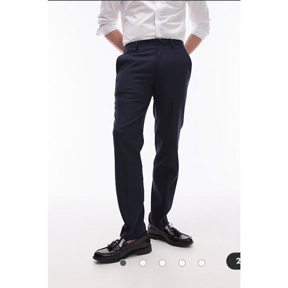 New Topman stretch slim textured suit pants in navy Size W36 L34 - Picture 1 of 7